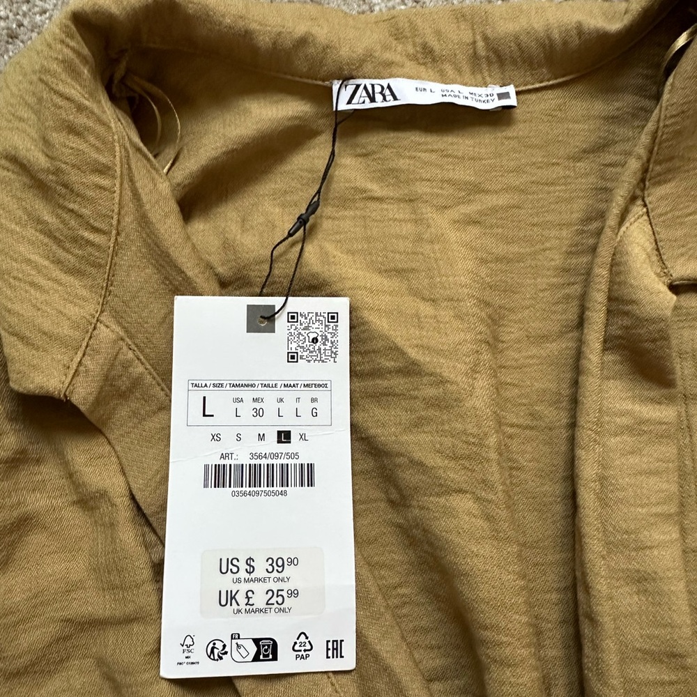 Zara NWT Olive Green Crop Long Sleeve Top - Picture 3 of 5